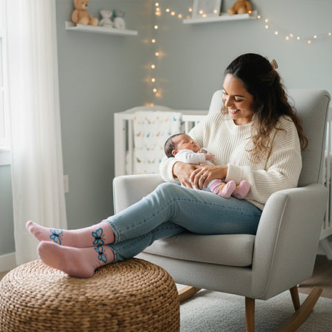Mommy and Baby Matching Socks Set (0–6 Months) – Non Slip Baby Socks with Grips & Adult Non Skid Socks for Mom – Newborn Gift Set for Baby Shower