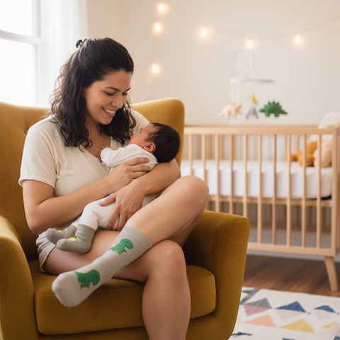 Mommy and Baby Matching Socks Set (0–6 Months) – Non Slip Baby Socks with Grips & Adult Non Skid Socks for Mom – Newborn Gift Set for Baby Shower