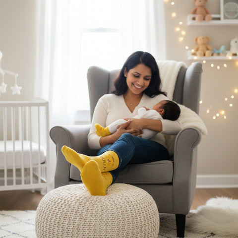 Mommy and Baby Matching Socks Set (0–6 Months) – Non Slip Baby Socks with Grips & Adult Non Skid Socks for Mom – Newborn Gift Set for Baby Shower