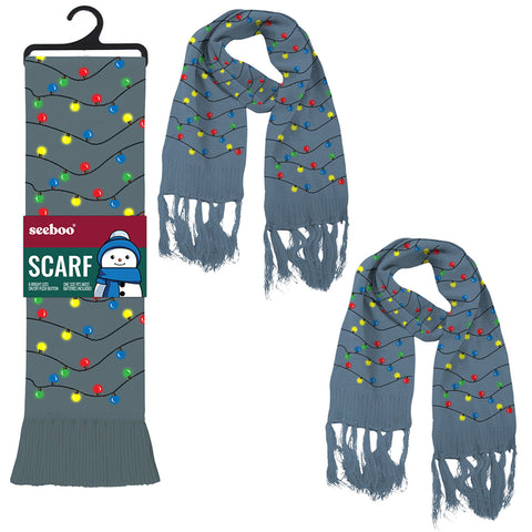 2-Pack: Soft and Warm Holiday Light Up Knit Scarf with 6 Bright LED Lights