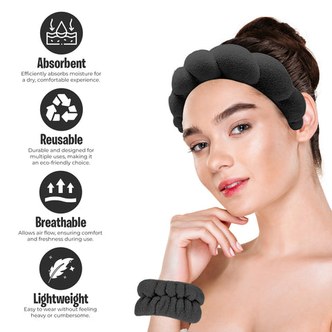 3-Pack: Non Slip Bubble Spa Headband Wear for Washing Face Makeup Skincare  with Wristbands