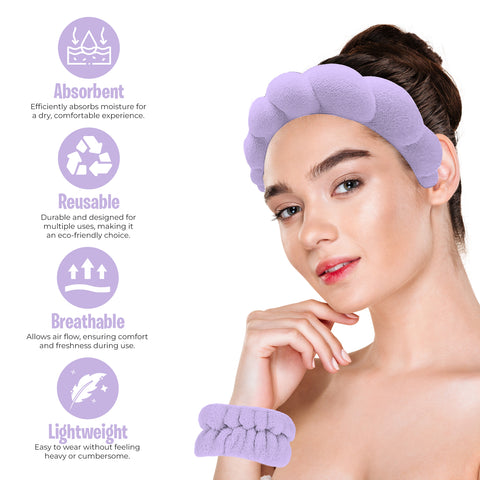 3-Pack: Non Slip Bubble Spa Headband Wear for Washing Face Makeup Skincare  with Wristbands