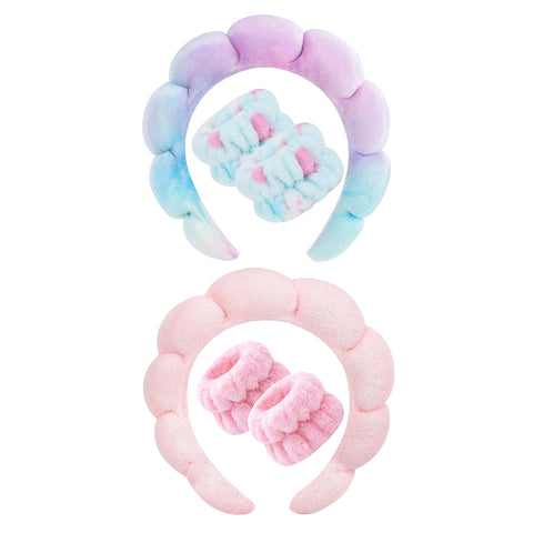 3-Pack: Non Slip Bubble Spa Headband Wear for Washing Face Makeup Skincare  with Wristbands