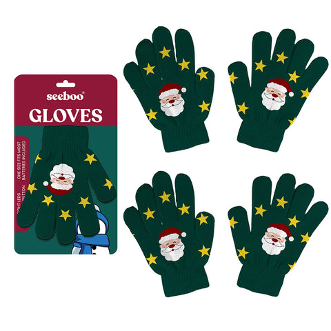 2-Pack: Holiday Light Up Knit Winter Gloves for Adults with 6 Bright LED