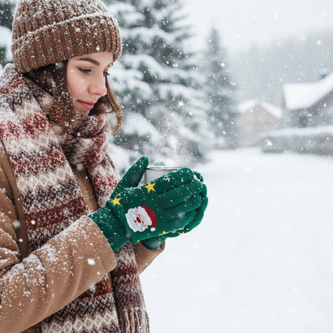 Holiday Light Up Knit Winter Gloves for Adults with 6 Bright LED