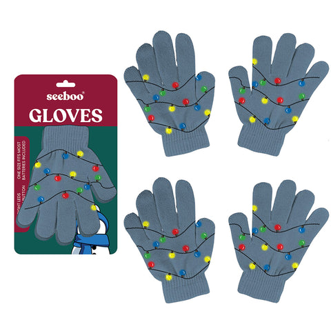 2-Pack: Holiday Light Up Knit Winter Gloves for Adults with 6 Bright LED
