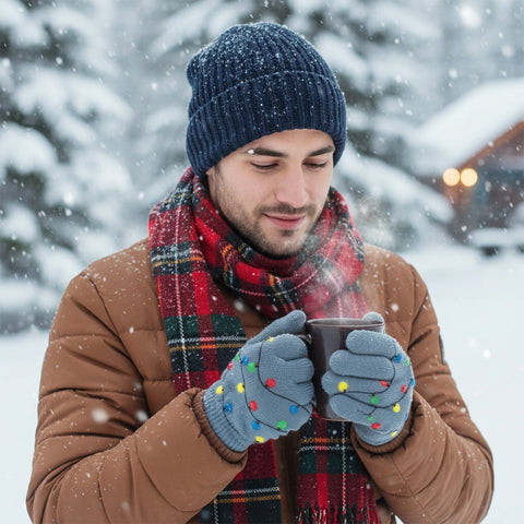 2-Pack: Holiday Light Up Knit Winter Gloves for Adults with 6 Bright LED