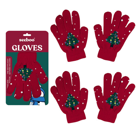 2-Pack: Holiday Light Up Knit Winter Gloves for Adults with 6 Bright LED
