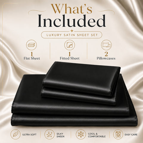 Silky-Soft Satin Sheet Set – 4-Piece 100% Polyester Satin Bedding with 14" Deep Pocket | 90 GSM