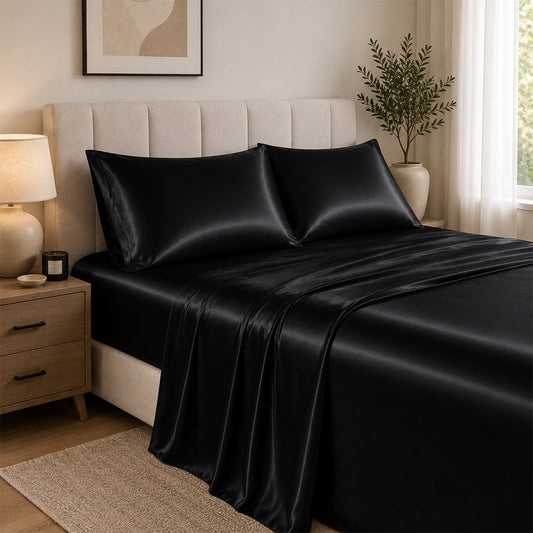 4-Piece : Satin Bed Sheet Set Ultra Soft