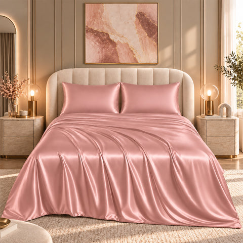 Silky-Soft Satin Sheet Set – 4-Piece 100% Polyester Satin Bedding with 14" Deep Pocket | 90 GSM