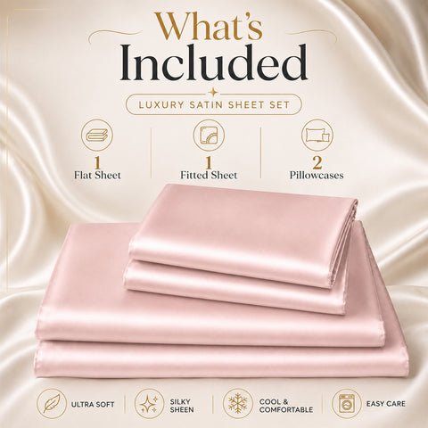 Silky-Soft Satin Sheet Set – 4-Piece 100% Polyester Satin Bedding with 14" Deep Pocket | 90 GSM