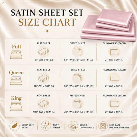 Silky-Soft Satin Sheet Set – 4-Piece 100% Polyester Satin Bedding with 14" Deep Pocket | 90 GSM