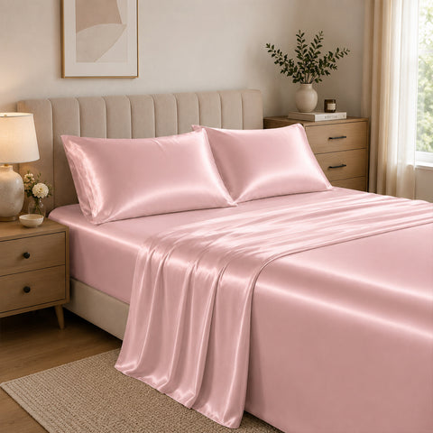 4-Piece : Satin Bed Sheet Set Ultra Soft