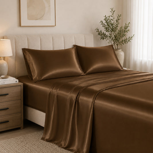 4-Piece : Satin Bed Sheet Set Ultra Soft