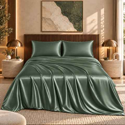 Silky-Soft Satin Sheet Set – 4-Piece 100% Polyester Satin Bedding with 14" Deep Pocket | 90 GSM