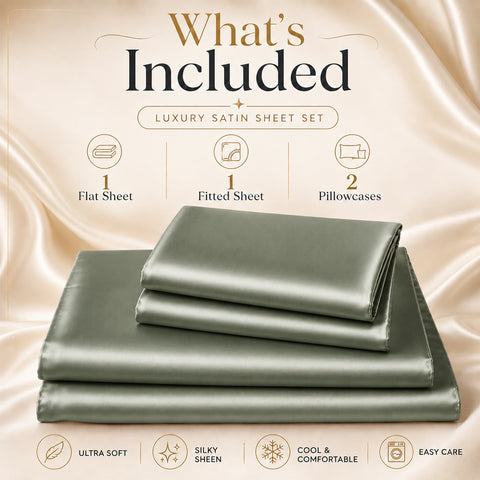 Silky-Soft Satin Sheet Set – 4-Piece 100% Polyester Satin Bedding with 14" Deep Pocket | 90 GSM