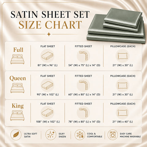Silky-Soft Satin Sheet Set – 4-Piece 100% Polyester Satin Bedding with 14" Deep Pocket | 90 GSM