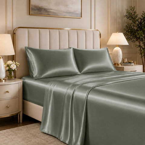 4-Piece : Satin Bed Sheet Set Ultra Soft