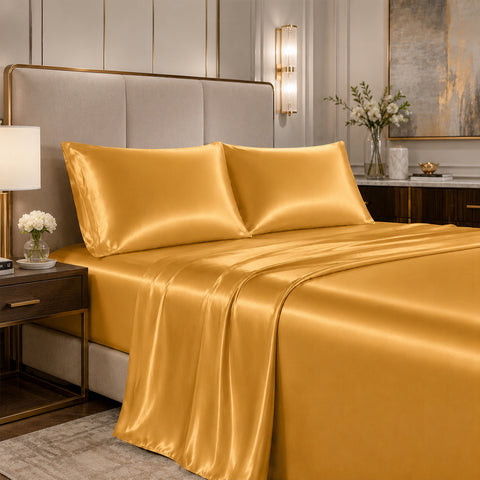 4-Piece : Satin Bed Sheet Set Ultra Soft