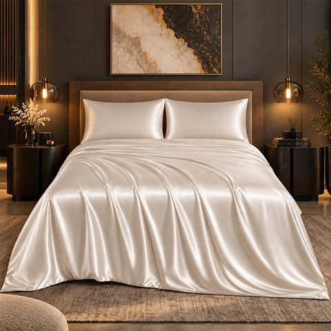 Silky-Soft Satin Sheet Set – 4-Piece 100% Polyester Satin Bedding with 14" Deep Pocket | 90 GSM