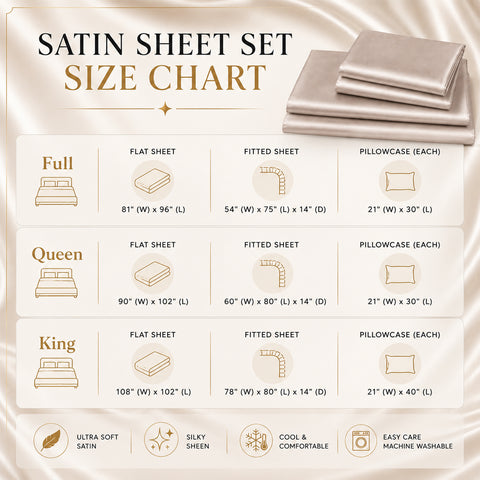 Silky-Soft Satin Sheet Set – 4-Piece 100% Polyester Satin Bedding with 14" Deep Pocket | 90 GSM