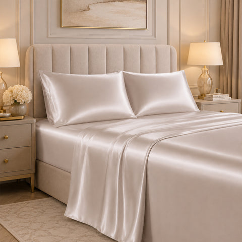 4-Piece : Satin Bed Sheet Set Ultra Soft