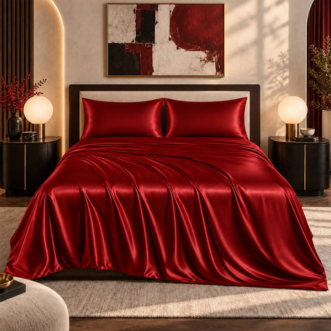 Silky-Soft Satin Sheet Set – 4-Piece 100% Polyester Satin Bedding with 14" Deep Pocket | 90 GSM