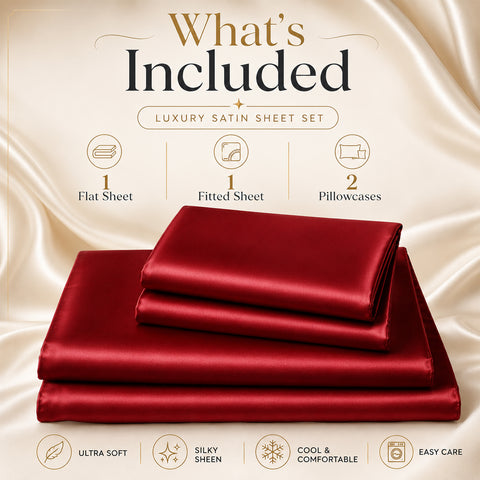 Silky-Soft Satin Sheet Set – 4-Piece 100% Polyester Satin Bedding with 14" Deep Pocket | 90 GSM