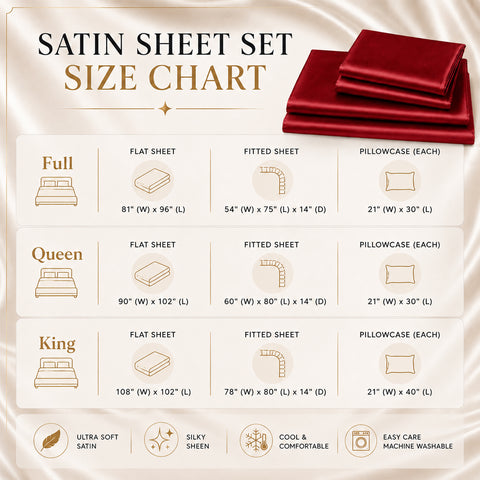 Silky-Soft Satin Sheet Set – 4-Piece 100% Polyester Satin Bedding with 14" Deep Pocket | 90 GSM
