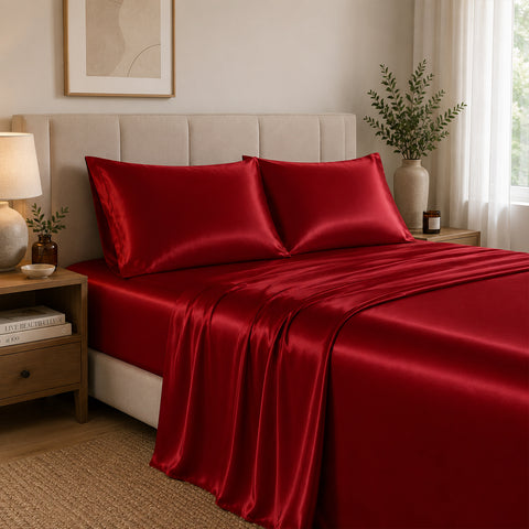 4-Piece : Satin Bed Sheet Set Ultra Soft