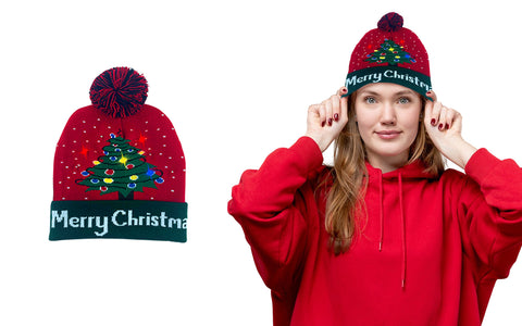 Colorful Warm LED Christmas Holiday Pom Pom Beanie Hat Winter Knit