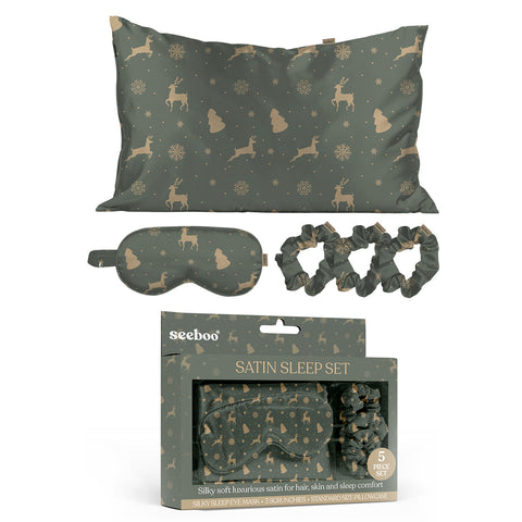 Silky Satin Cozy Comfortable Blush Sleep Set for Peaceful Sleep and Healthy Skin (5-Piece)