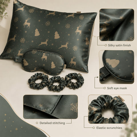 Silky Satin Cozy Comfortable Blush Sleep Set for Peaceful Sleep and Healthy Skin (5-Piece)
