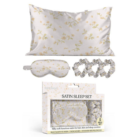 Silky Satin Cozy Comfortable Blush Sleep Set for Peaceful Sleep and Healthy Skin (5-Piece)