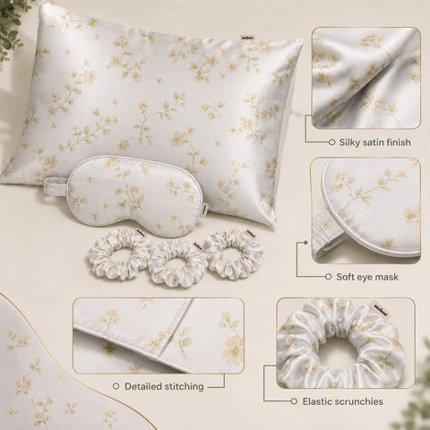 Silky Satin Cozy Comfortable Blush Sleep Set for Peaceful Sleep and Healthy Skin (5-Piece)