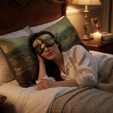 Art Inspired Silky Satin Sleep Set Satin Pillowcase & Matching Sleep Mask for Comfortable Nighttime Care
