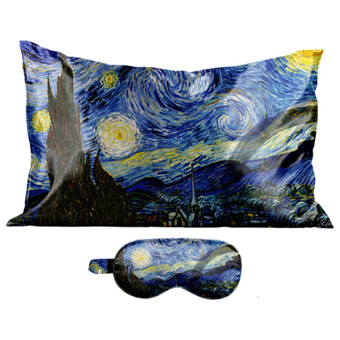Art Inspired Silky Satin Sleep Set Satin Pillowcase & Matching Sleep Mask for Comfortable Nighttime Care