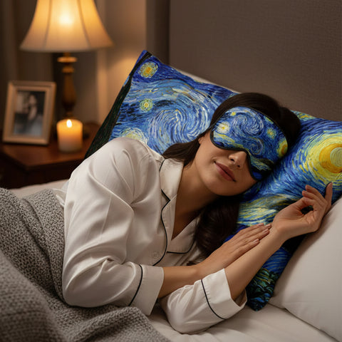 Art Inspired Silky Satin Sleep Set Satin Pillowcase & Matching Sleep Mask for Comfortable Nighttime Care