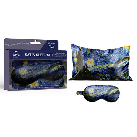 Art Inspired Silky Satin Sleep Set Satin Pillowcase & Matching Sleep Mask for Comfortable Nighttime Care