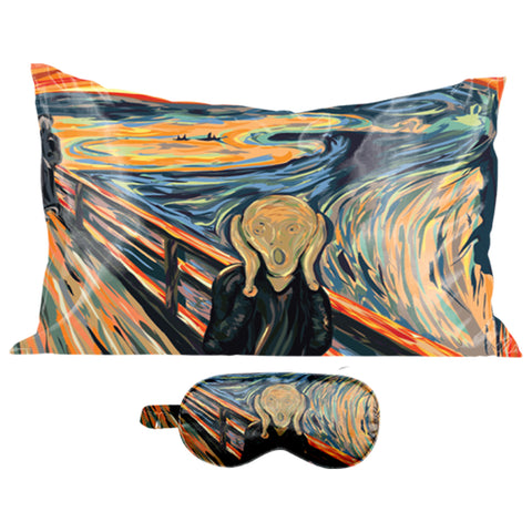 Art Inspired Silky Satin Sleep Set Satin Pillowcase & Matching Sleep Mask for Comfortable Nighttime Care