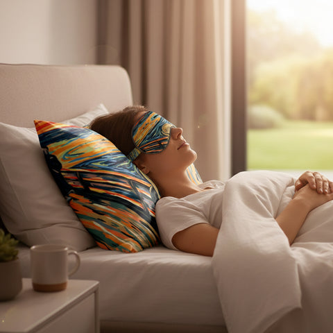 Art Inspired Silky Satin Sleep Set Satin Pillowcase & Matching Sleep Mask for Comfortable Nighttime Care
