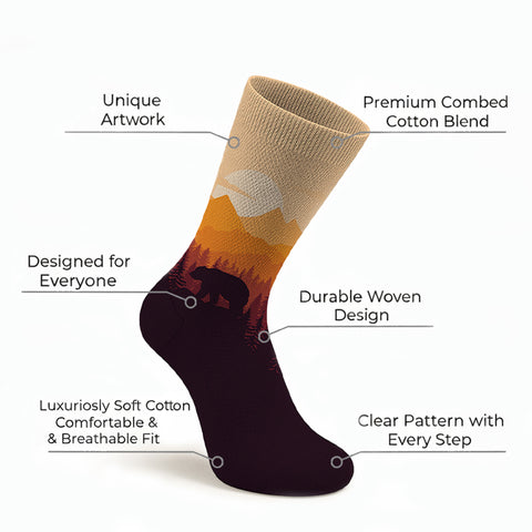 3-Pack: Unisex Cotton Forest & Adventure Socks – Breathable Everyday Dress Socks with Nature & Outdoor Inspired Designs (Comfort Fit, Size 9–11)