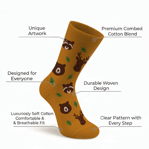 3-Pack: Unisex Cotton Forest & Adventure Socks – Breathable Everyday Dress Socks with Nature & Outdoor Inspired Designs (Comfort Fit, Size 9–11)