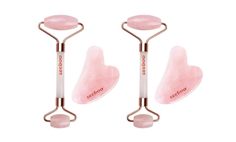 2-Pack: Anti Aging Rose Quartz/Jade And Gua Sha Set For Face, Eye, Neck - Body Muscle Relaxing Relieve Wrinkles
