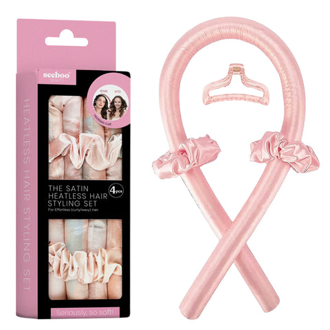 8-Piece Silky Satin Heatless Hair Curling Rod and Styling Set with Hair Clip and Scrunchies