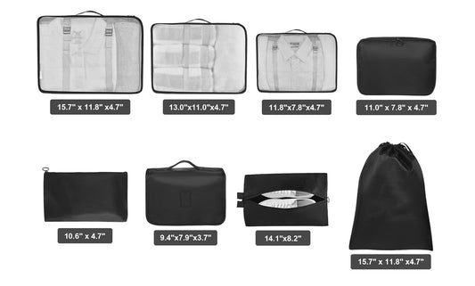 8-Pack: Lightweight Compact Organizing Packing Cubes for Suitcases Travel Essential with Toiletries Bag for Clothes Shoes Cosmetics Toiletries