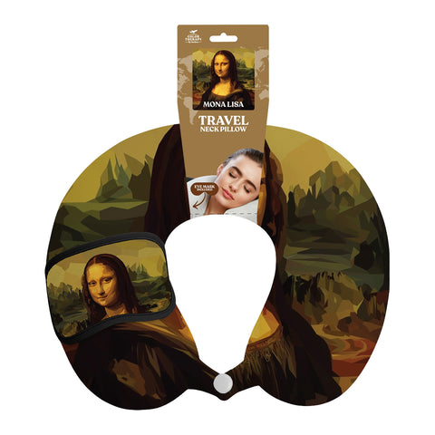 Art Inspired Travel Neck Pillow with Sleep Eye Mask – Lightweight Support Pillow for Airplane, Car & Travel Comfort