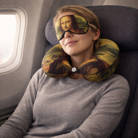 Art Inspired Travel Neck Pillow with Sleep Eye Mask – Lightweight Support Pillow for Airplane, Car & Travel Comfort