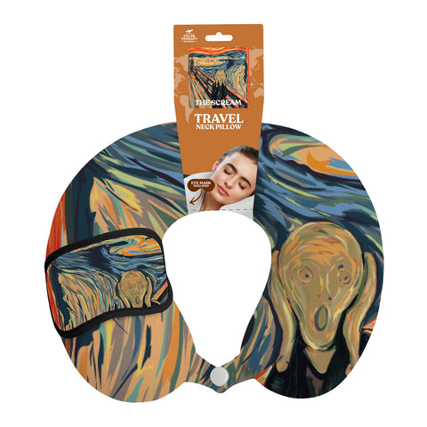 Art Inspired Travel Neck Pillow with Sleep Eye Mask – Lightweight Support Pillow for Airplane, Car & Travel Comfort